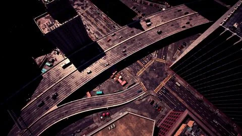 Aerial city road intersection, capturing the bustling movement and connectivi Stock Illustration