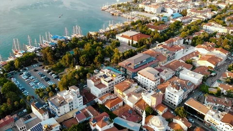 Aerial city with the sea view in summer fethiye turkey Stock Footage