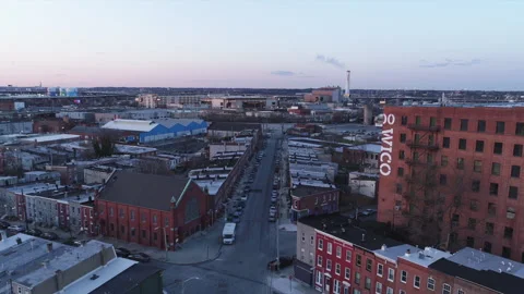 Aerial of City Showing Smoke Stack Stock Footage 137265758