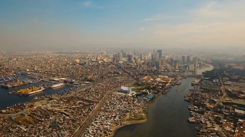 Aerial city with skyscrapers and buildings. Philippines, Manila, Makati Stock Footage