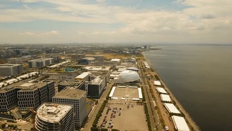Aerial city with skyscrapers and buildings. Philippines, Manila, Makati. Stock Footage