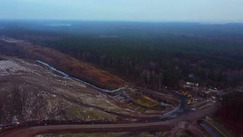 Aerial City Trash Garbage Dump. Dirt. Video stock 143423409