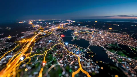 Aerial city view with glowing network lines Stock Footage 316968583