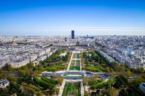 Aerial city view of Paris from Eiffel Tower, France Stock Photos