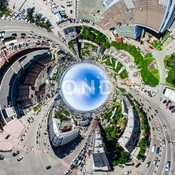 Aerial city view. Urban landscape. Copter shot. Panoramic image Stock Photos