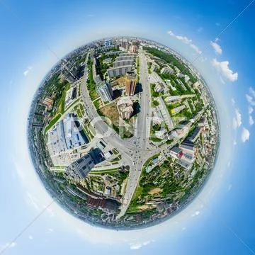 Aerial city view. Urban landscape. Copter shot. Panoramic image Stock Photos
