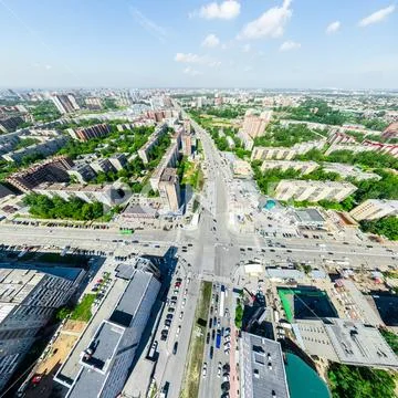 Aerial city view. Urban landscape. Copter shot. Panoramic image Stock Photos