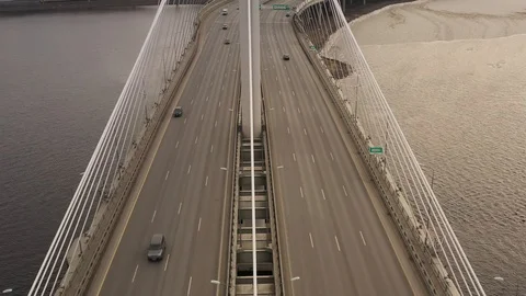 Aerial Of Cityscape Bridge  And Scyscraper Over River  Stock Footage 126967766