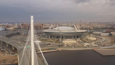 Aerial Of Cityscape Bridge  And Scyscraper Over River  Stock Footage 128739759