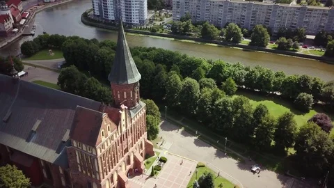 Aerial cityscape of Kant Island in Kaliningrad, Russia Stock Footage