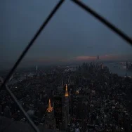 Aerial Of Cityscape Of New York City At Dusk Stock Footage