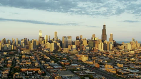 Aerial cityscape sunset view of urban areas and skyscrapers Chicago USA Stock Footage 64687053