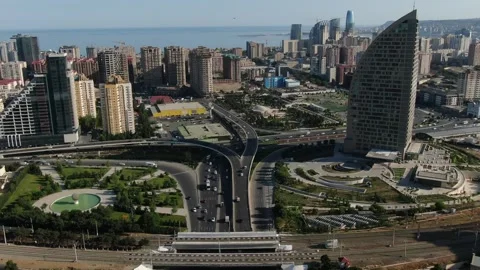 Aerial Cityscape with Traffic Intersection and High-rise Buildings Stock Footage 341894194