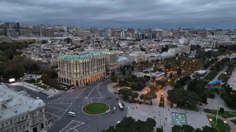Aerial Cityscape View at Dusk with Traffic and Buildings Stock Footage 341978010