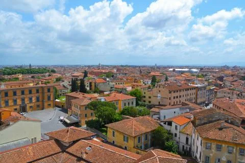 Aerial cityscape view of Pisa rooftops, Italy Stock Photos