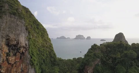 Aerial Cliff Reverse Railay Stock Footage 80355049