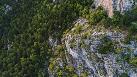 Aerial of cliffs and forrest surrounding mount Olympus, Greece Stock Footage 87945057