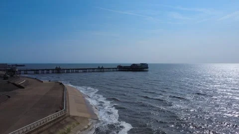 Aerial climbing drone view of blackpool of Blackpool North Pier Stock Footage 315601744