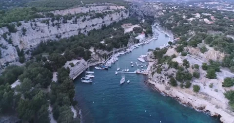Aerial Clip over on the Cliffs, Calanques Nation Park near Cassis, Provence Stock Footage 185513864