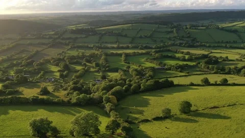 Aerial clip of rolling Devon countryside near Brentor, Devon, England, United Stock Footage 138668296