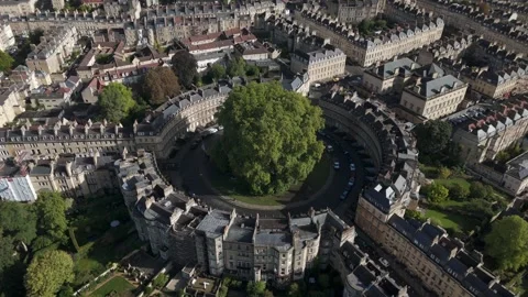 Aerial clockwise orbit of The Circus, Bath, UK, on a sunny day Stock Footage 317034986