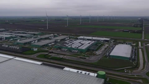 Aerial Close-Up of Data Center Computing Infrastructure Middenmeer Stock Footage 325804174