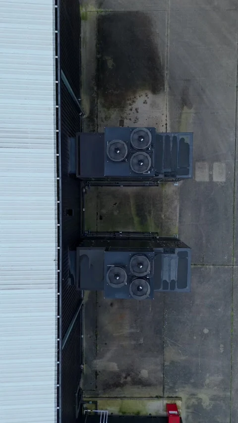 Aerial Close Up of Data Centre HVAC System and Ventilation Fans Stock Footage 337546896