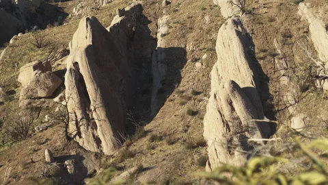 Aerial close-up of dramatic rock formations at Devil's Punchbowl, Stock Footage 276722695