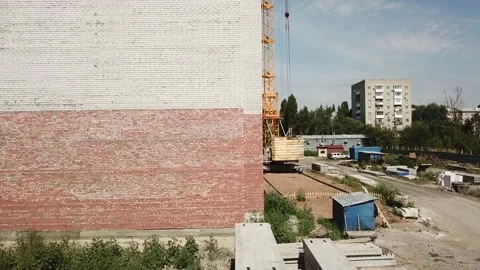 Aerial close in front of windows modern dormitory area houses buildings Stock Footage 136964675