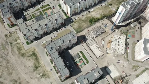 Aerial close in front of windows modern dormitory area houses buildings Stock Footage 136966983