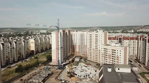 Aerial close in front of windows modern dormitory area houses buildings Stock Footage 137145204