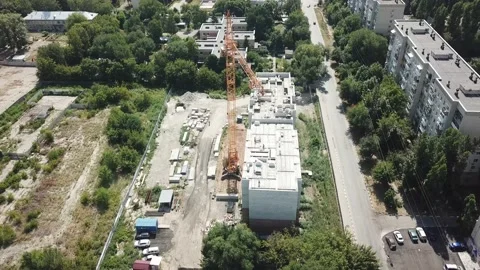 Aerial close in front of windows modern dormitory area houses buildings Stock Footage 137146172