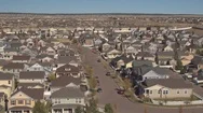 Aerial, Close Up: Luxury Modern Row Houses With Perfect Lawns In Sunny Suburbs Stock Footage