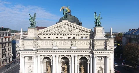 Aerial close up Lviv Opera Video stock 108748052