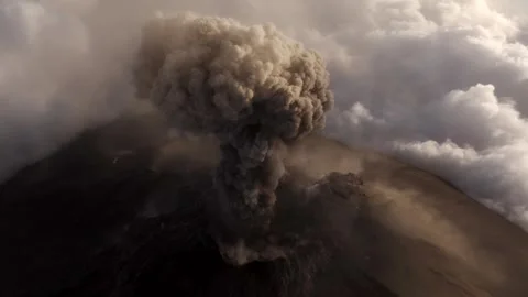 Aerial Close Up of Massive Volcano Ash Cloud Eruption Plume in Day Stock Footage 322182840