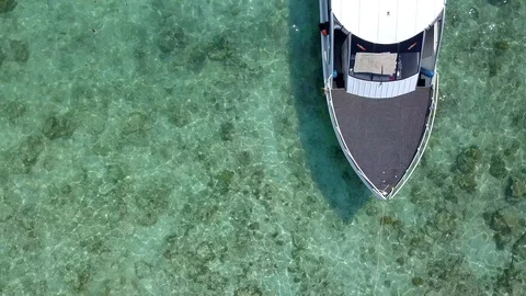  Aerial close-up view of bow speed boat in sea. Stock Footage 105454346