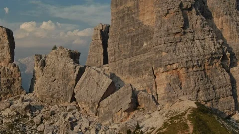 Aerial close up view of Cinque Torri Unesco National Park Stock Footage 249255122
