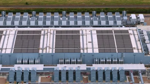 Aerial close-up view of a data center in the Netherlands Video stock 345572581
