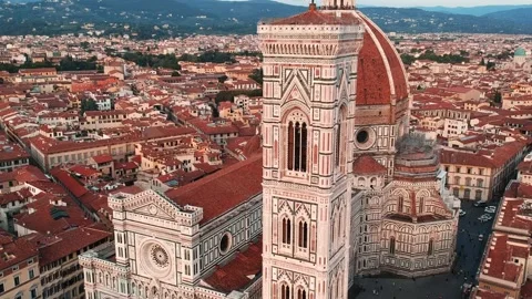 Aerial close up view Florence Cathedral Duomo, Duomo di Firenze Cattedrale Italy Stock Footage 131224853