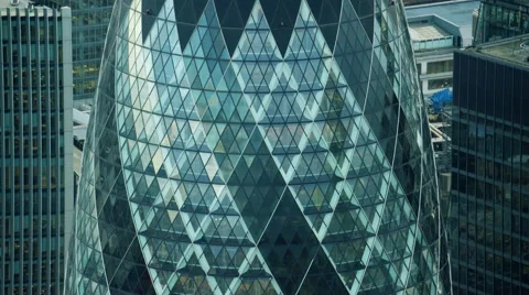 Aerial close up view of The Gherkin building London England Stock Footage