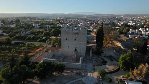Aerial close view of Kolossi Castle at golden hour, Stock Footage 341551468