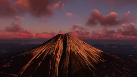Aerial close up view of Mount Fuji in Japan at sunset Video stock 200360652
