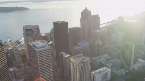 Aerial close up view Pacific west coast modern Urban city, Seattle Stock Footage 39910222