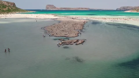 Aerial close view of reef and shallow lagoon waters at Balos beach Stock Footage 344547590