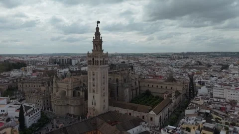 Aerial close view of a renaissance cathedral bell tower Stockbeeldmateriaal 343324121