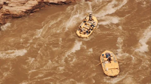 Aerial Close Up View Of Two Rafts With Tourists On Colorado River Stock Footage 108629525