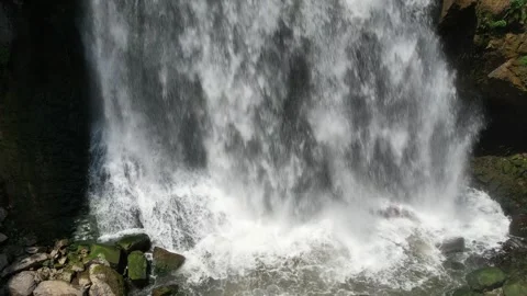 Aerial close-up of whitewater rushing down Trchkan waterfall, Armenia Stock Footage 342061518