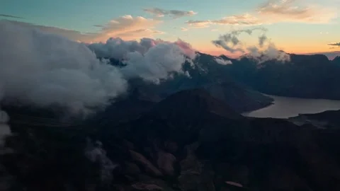 Aerial of cloud clearing over a reservoir at sunset near Franschhoek Stock Footage 346712561