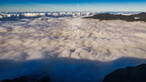 Aerial cloud inversion over Madeira peaks near Pico do Arieiro Stock Photos