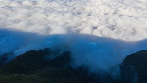 Aerial cloud inversion over Pico do Arieiro and Pico Ruivo, Madeira Stock Photos
